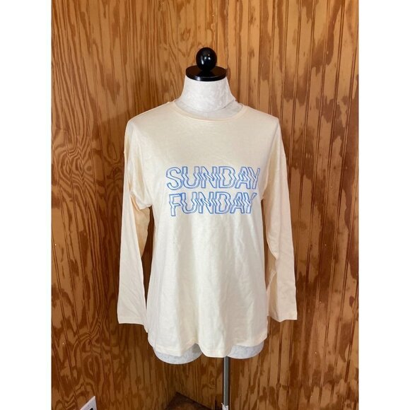 Princess Polly T-Shirt Pullover Top Sunday Funday Long Sleeve Cream Cotton Sz 4 - Picture 1 of 9